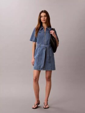 Abito chemisier in denim con cintura
