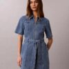 Abito chemisier in denim con cintura