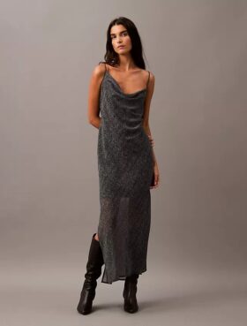 Abito lungo asimmetrico in chiffon stampato