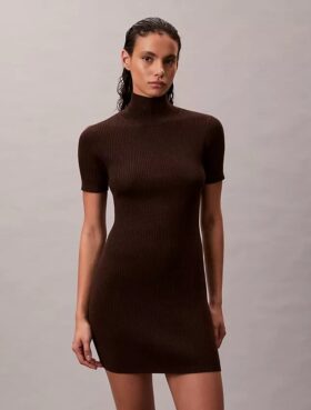 Abito maglione a coste in misto lana merino e lurex