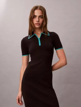 Abito midi con bordi a blocchi di colore