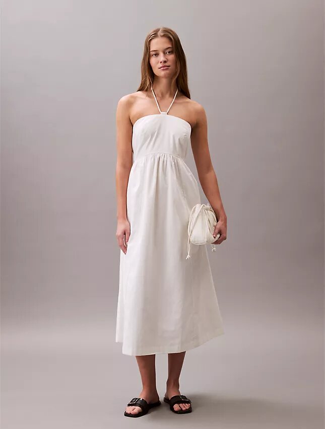 Abito midi in twill di cotone con scollo all’americana Abito midi in twill di cotone con scollo all’americana