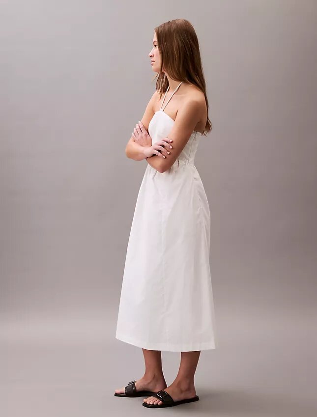 Abito midi in twill di cotone con scollo all’americana Abito midi in twill di cotone con scollo all’americana