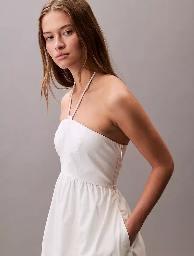 Abito midi in twill di cotone con scollo all’americana Abito midi in twill di cotone con scollo all’americana