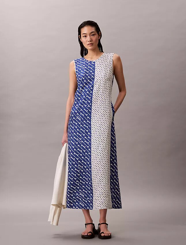 Abito midi in twill di viscosa stampato Abito midi in twill di viscosa stampato