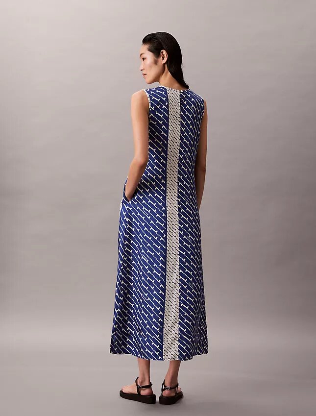 Abito midi in twill di viscosa stampato Abito midi in twill di viscosa stampato