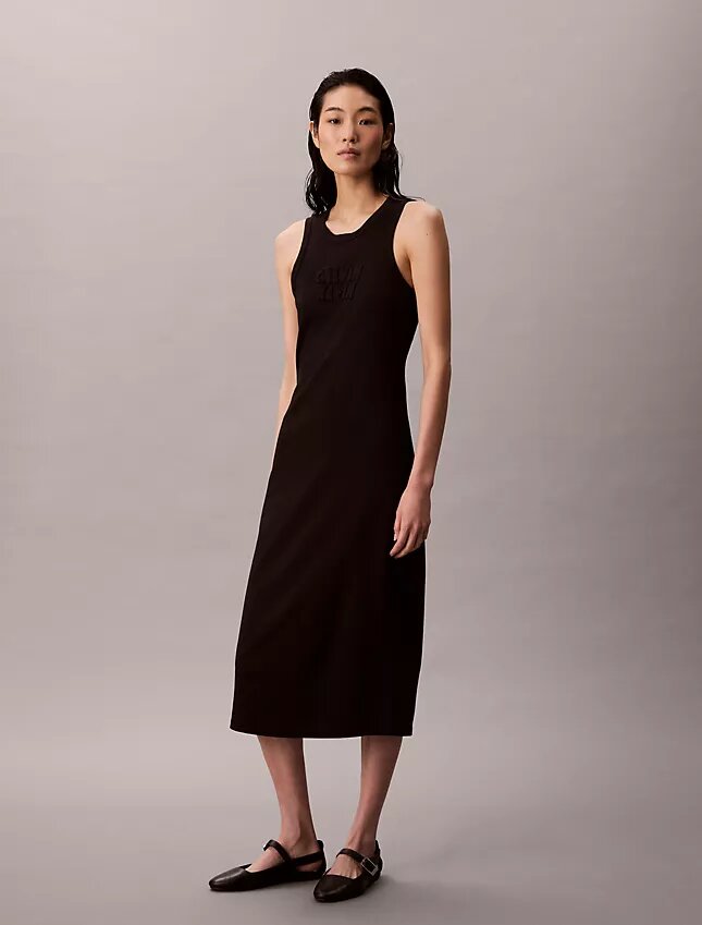 Abito senza maniche midi con logo Calvin Klein Abito senza maniche midi con logo Calvin Klein