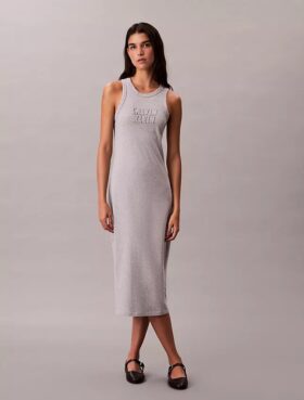 Abito senza maniche midi con logo Calvin Klein