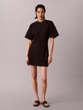Abito T-shirt in interlock a costine con logo