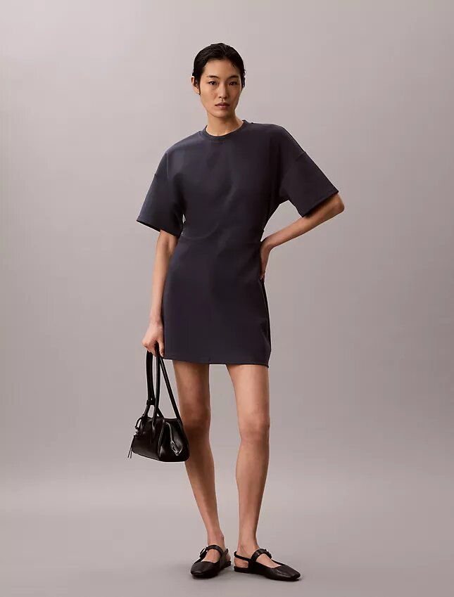 Abito T-shirt in interlock a costine con logo Abito T-shirt in interlock a costine con logo
