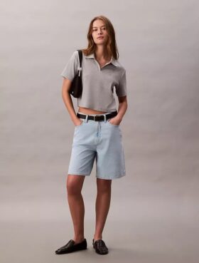 Bermuda in Denim misto lino dal taglio morbido