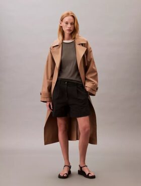 Bermuda in twill di cotone Cotton Stretch con pieghe