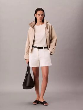 Bermuda in twill di cotone Cotton Stretch con pieghe