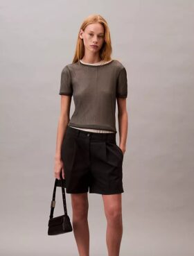Bermuda in twill di cotone Cotton Stretch con pieghe