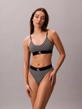 Bikini a vita alta elasticizzato in Microfiber con Monogram grafico