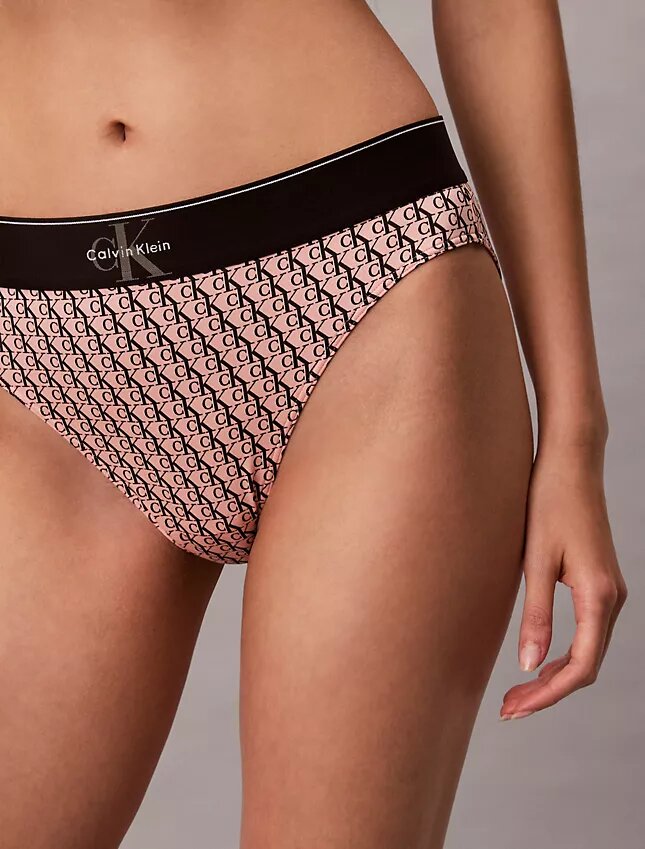 Bikini a vita alta elasticizzato in Microfiber con Monogram grafico Bikini a vita alta elasticizzato in Microfiber con Monogram grafico