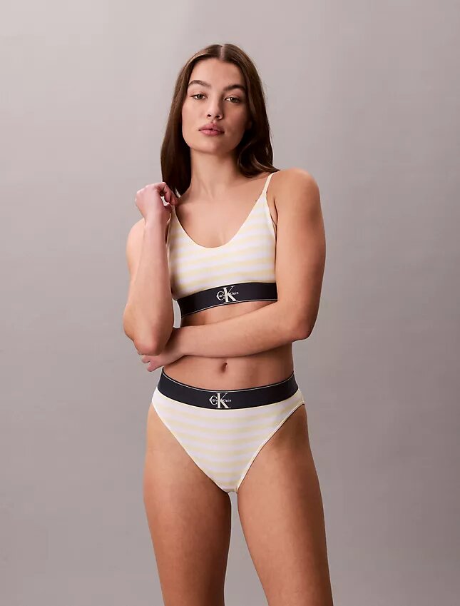 Bikini a vita alta elasticizzato in Microfiber con Monogram grafico Bikini a vita alta elasticizzato in Microfiber con Monogram grafico