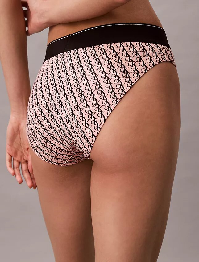 Bikini a vita alta elasticizzato in Microfiber con Monogram grafico Bikini a vita alta elasticizzato in Microfiber con Monogram grafico