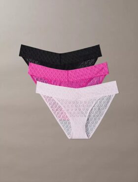 Bikini a vita bassa con pizzo e logo Icon, confezione da 3