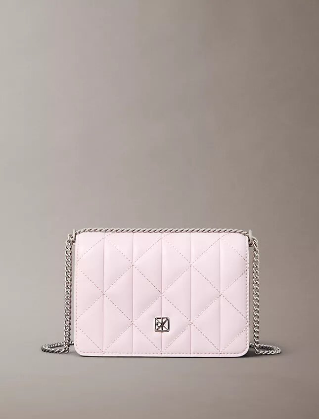 Borsa a catena mini con logo trapuntato Borsa a catena mini con logo trapuntato