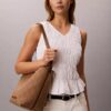 Borsa a secchiello in jacquard con logo su tutta la superficie e tasca interna Borsa a secchiello in jacquard con logo su tutta la superficie e tasca interna