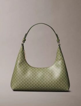 Borsa a tracolla con logo emblema su tutta la superficie