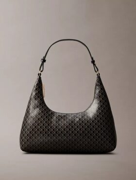 Borsa a tracolla con logo emblema su tutta la superficie