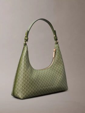 Borsa a tracolla con logo emblema su tutta la superficie