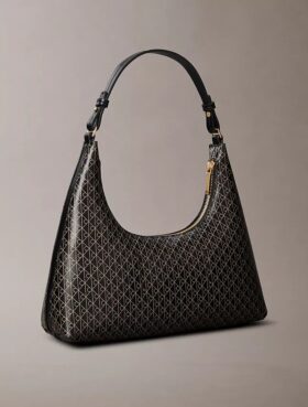 Borsa a tracolla con logo emblema su tutta la superficie