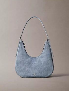 Borsa a tracolla in Denim con logo a mezzaluna
