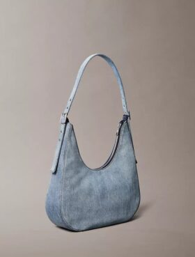 Borsa a tracolla in Denim con logo a mezzaluna