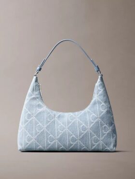 Borsa a tracolla in Denim con logo su tutta la superficie