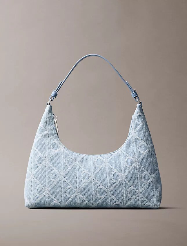 Borsa a tracolla in Denim con logo su tutta la superficie Borsa a tracolla in Denim con logo su tutta la superficie