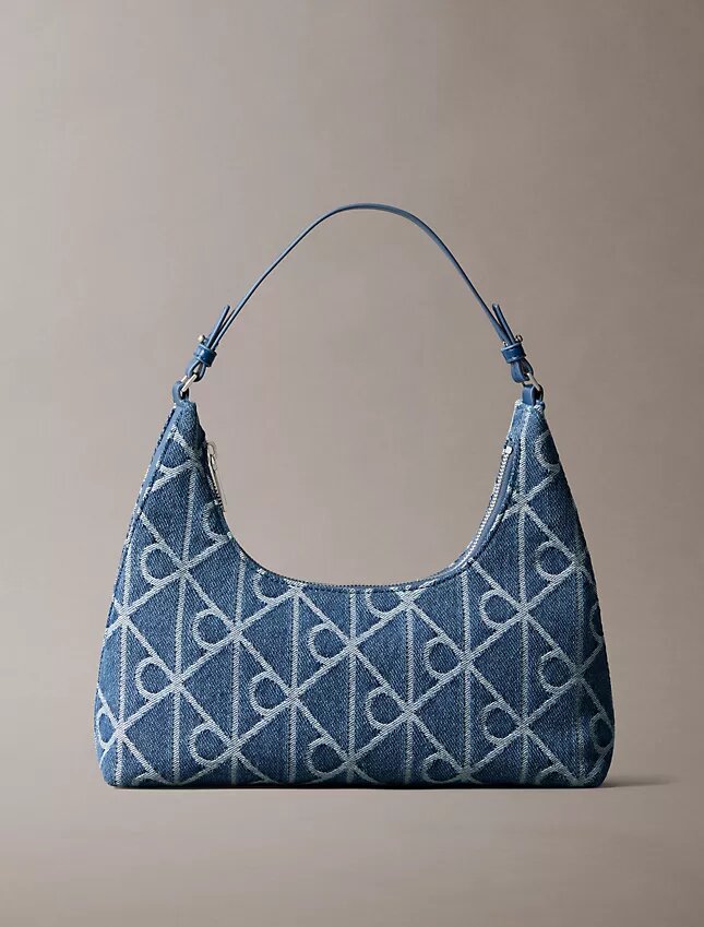 Borsa a tracolla in Denim con logo su tutta la superficie Borsa a tracolla in Denim con logo su tutta la superficie