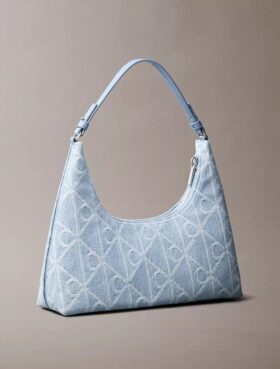 Borsa a tracolla in Denim con logo su tutta la superficie
