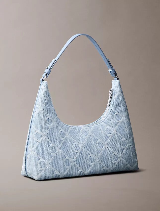 Borsa a tracolla in Denim con logo su tutta la superficie Borsa a tracolla in Denim con logo su tutta la superficie
