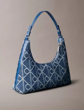 Borsa a tracolla in Denim con logo su tutta la superficie