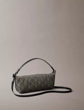 Borsa a tracolla in tela con logo su tutta la superficie
