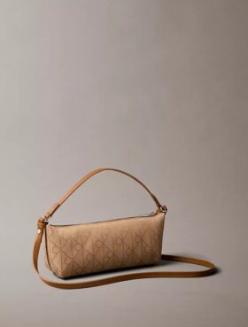 Borsa a tracolla in tela con logo su tutta la superficie