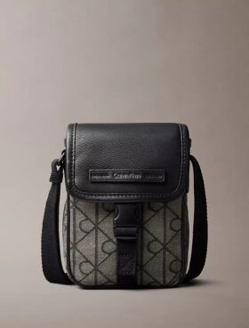 Borsa da giornalista con logo jacquard
