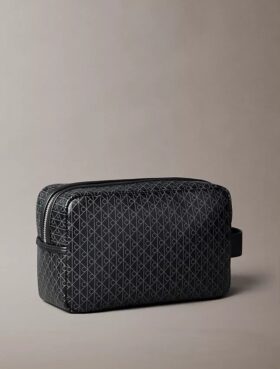 Borsa da toilette con cerniera e logo su tutta la superficie