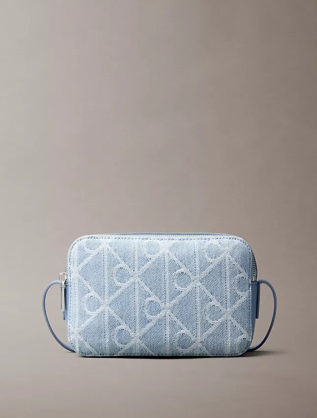 Borsa fotografica in Denim con logo su tutta la superficie Borsa fotografica in Denim con logo su tutta la superficie