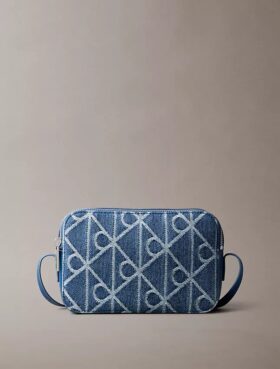 Borsa fotografica in Denim con logo su tutta la superficie