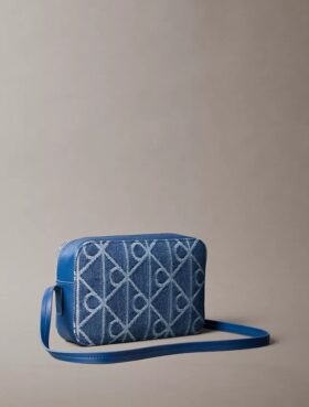 Borsa fotografica in Denim con logo su tutta la superficie