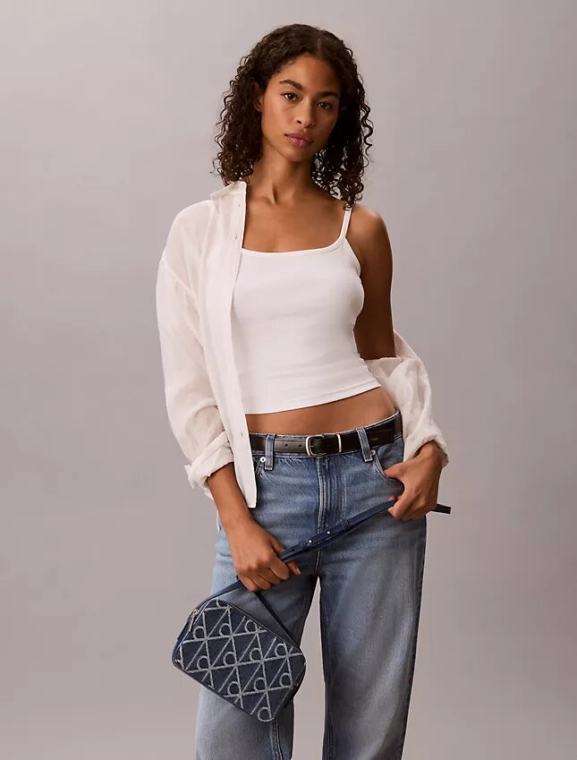 Borsa fotografica in Denim con logo su tutta la superficie Borsa fotografica in Denim con logo su tutta la superficie