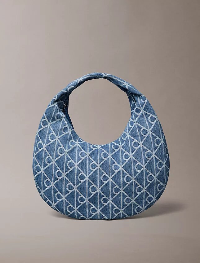 Borsa Hobo in Denim con logo emblema su tutta la superficie Borsa Hobo in Denim con logo emblema su tutta la superficie
