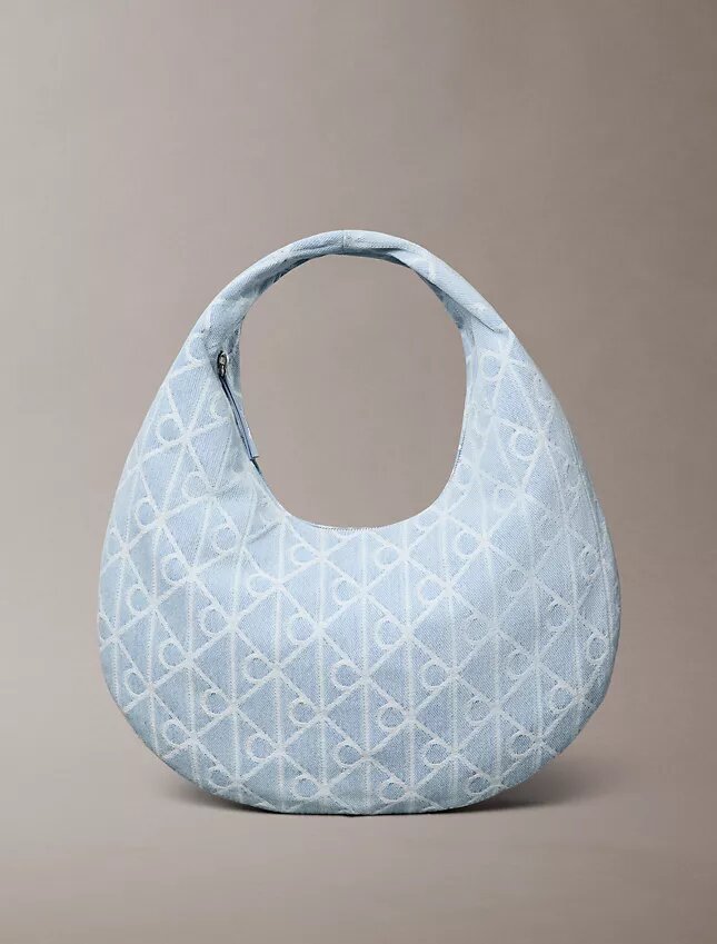 Borsa Hobo in Denim con logo emblema su tutta la superficie Borsa Hobo in Denim con logo emblema su tutta la superficie
