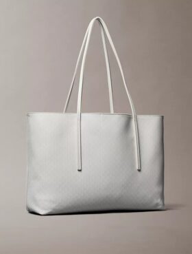 Borsa tote con logo emblema su tutta la superficie e tasca interna