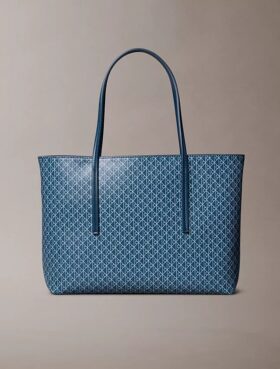Borsa tote piccola con logo emblema su tutta la superficie e tasca interna