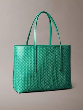 Borsa tote piccola con logo emblema su tutta la superficie e tasca interna